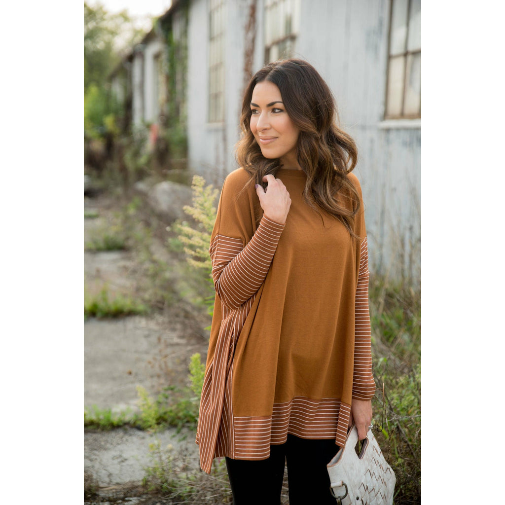 Hint of Stripes Faux Poncho - Betsey's Boutique Shop