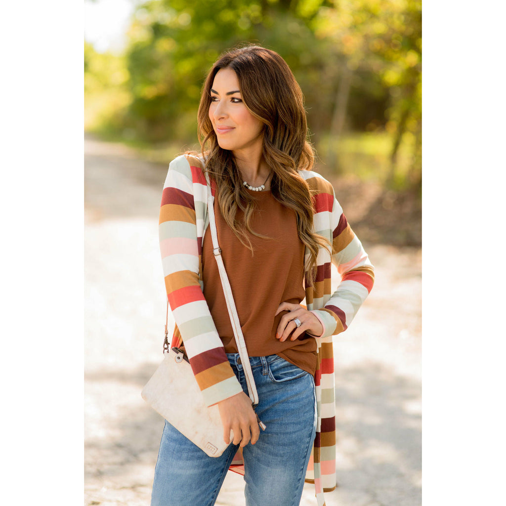 Muted Striped Tunic Cardigan - Betsey's Boutique Shop