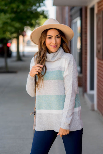 Muted Stripes Cowl Neck Sweater - Betsey's Boutique Shop -