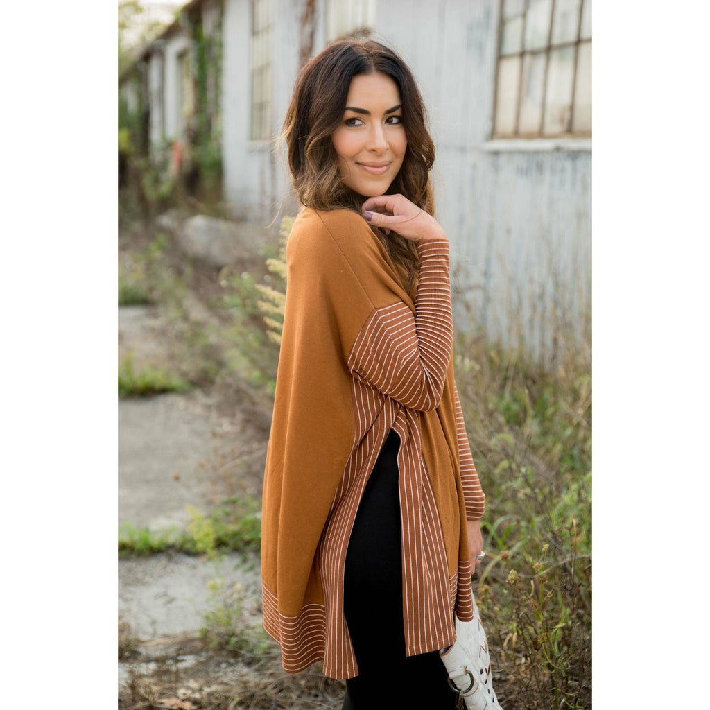 Hint of Stripes Faux Poncho - Betsey's Boutique Shop