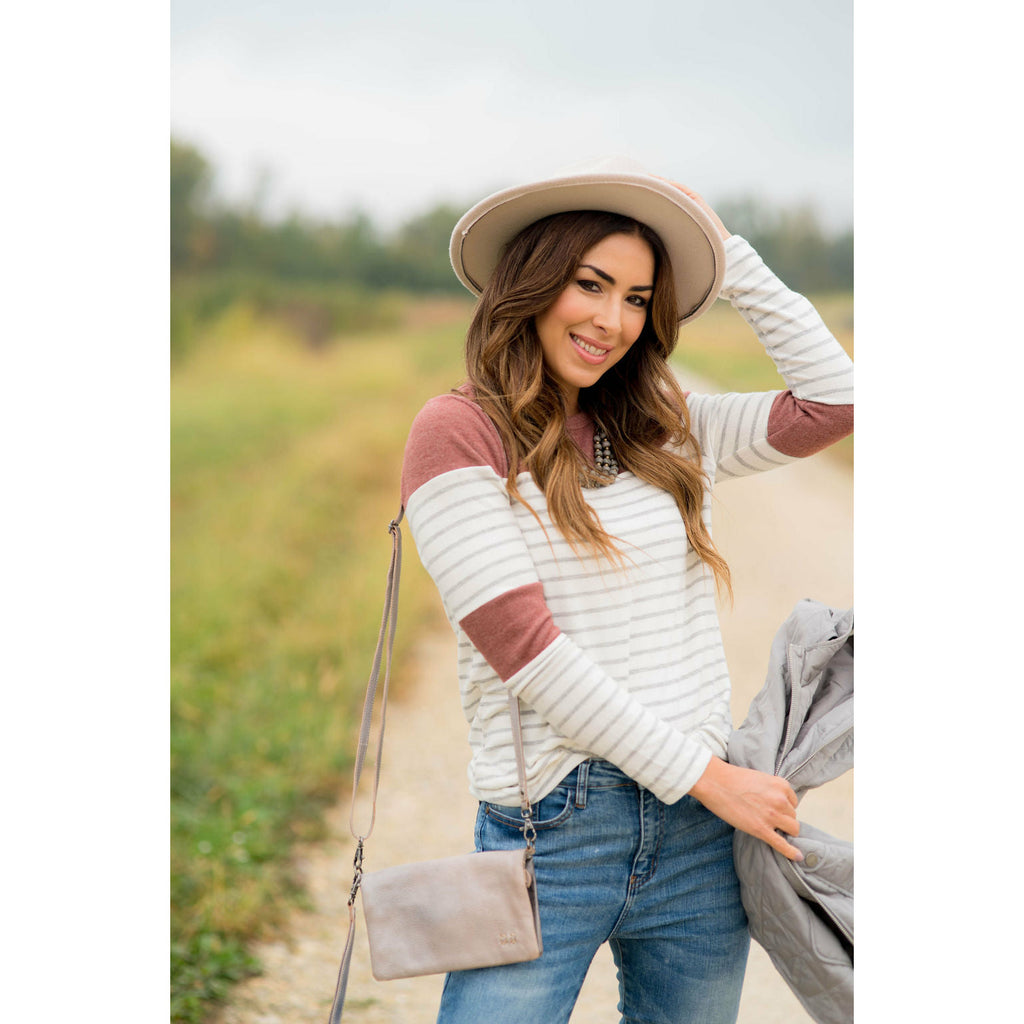 Striped Color Blocked Long Sleeve Tee - Betsey's Boutique Shop