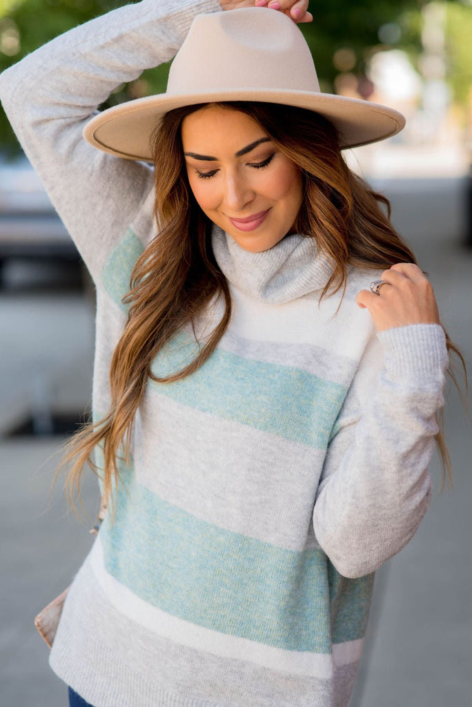 Muted Stripes Cowl Neck Sweater - Betsey's Boutique Shop -