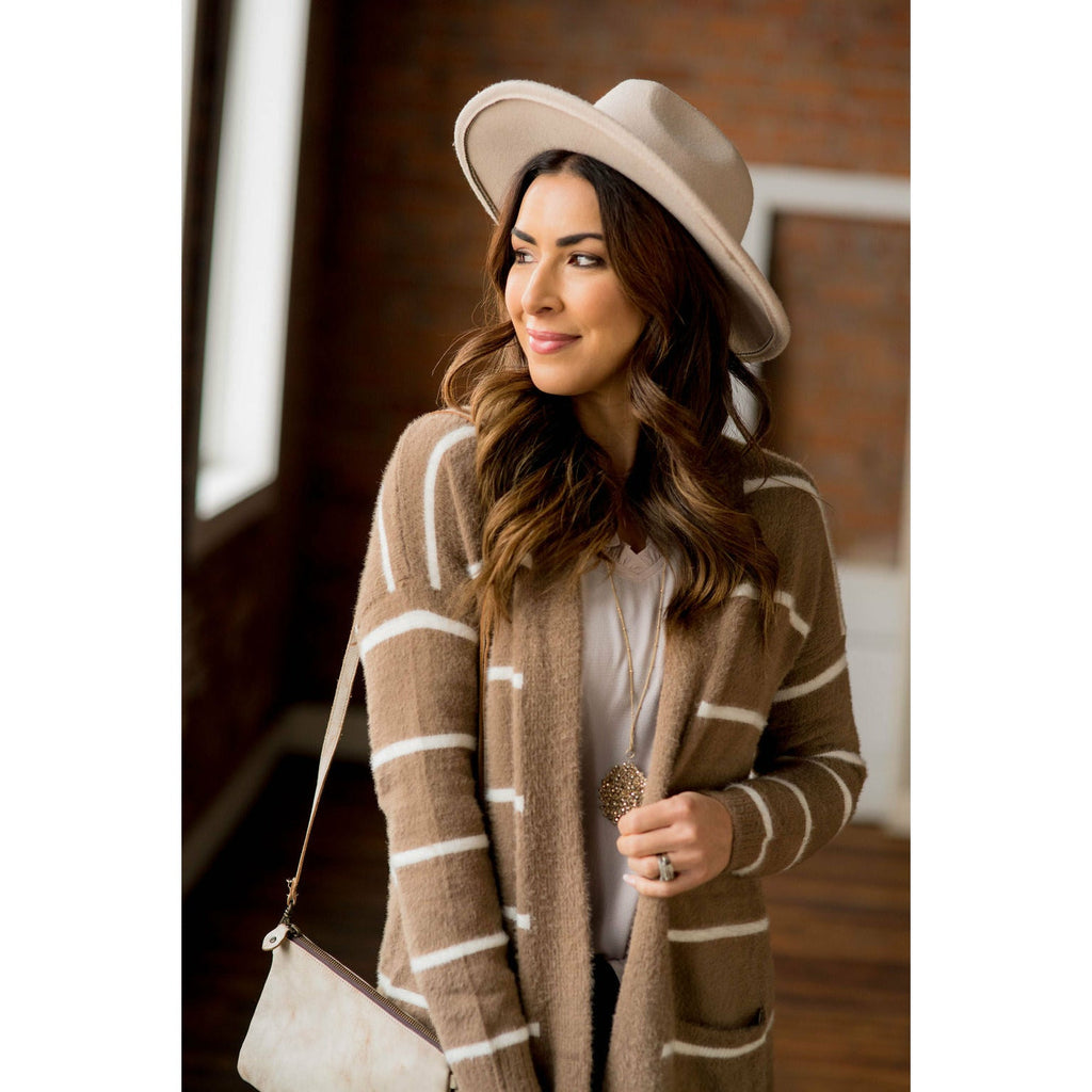 Striped Fuzzy Cardigan - Betsey's Boutique Shop - Coats & Jackets