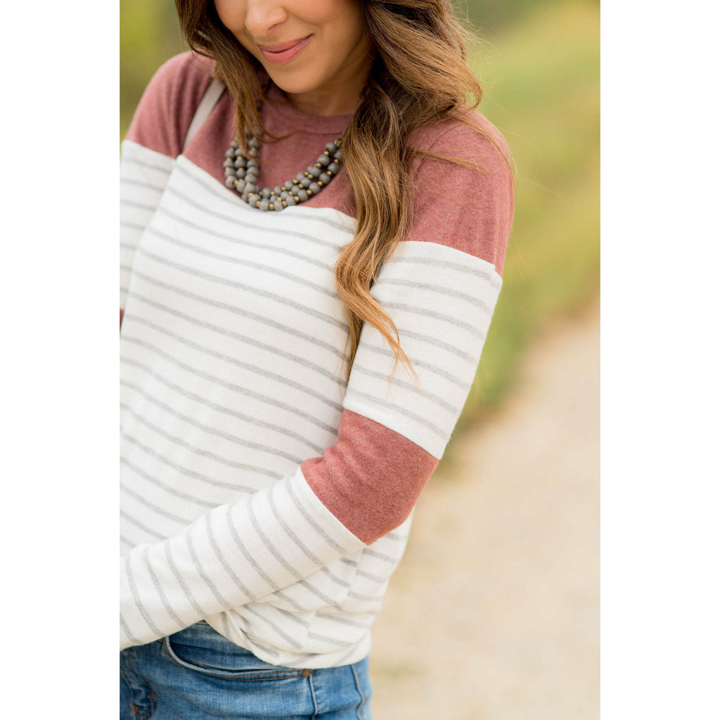 Striped Color Blocked Long Sleeve Tee - Betsey's Boutique Shop