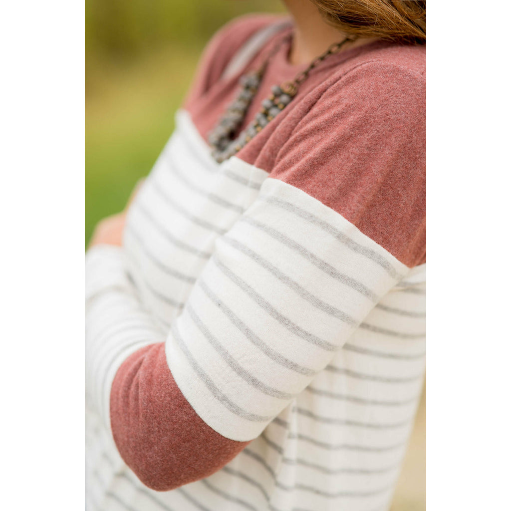 Striped Color Blocked Long Sleeve Tee - Betsey's Boutique Shop