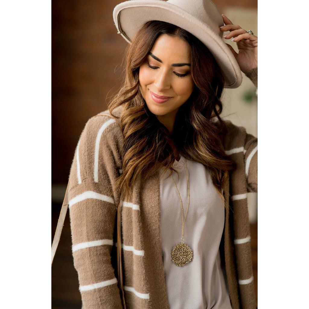 Striped Fuzzy Cardigan - Betsey's Boutique Shop - Coats & Jackets