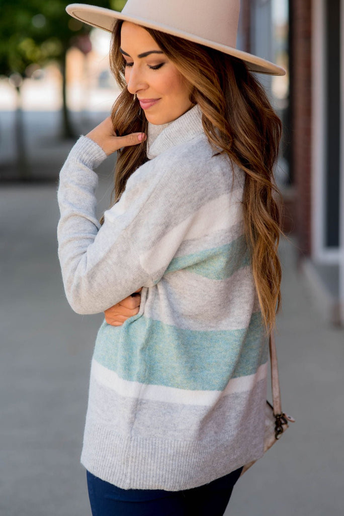 Muted Stripes Cowl Neck Sweater - Betsey's Boutique Shop -