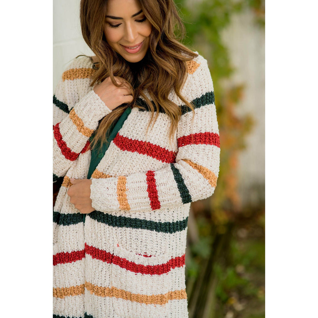 Striped Knit Tunic Cardigan - Betsey's Boutique Shop - Coats & Jackets