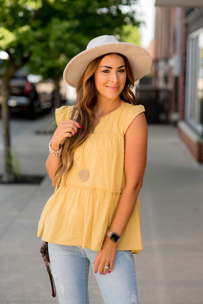 Swiss Dot Ruffle Accent Tank - Betsey's Boutique Shop