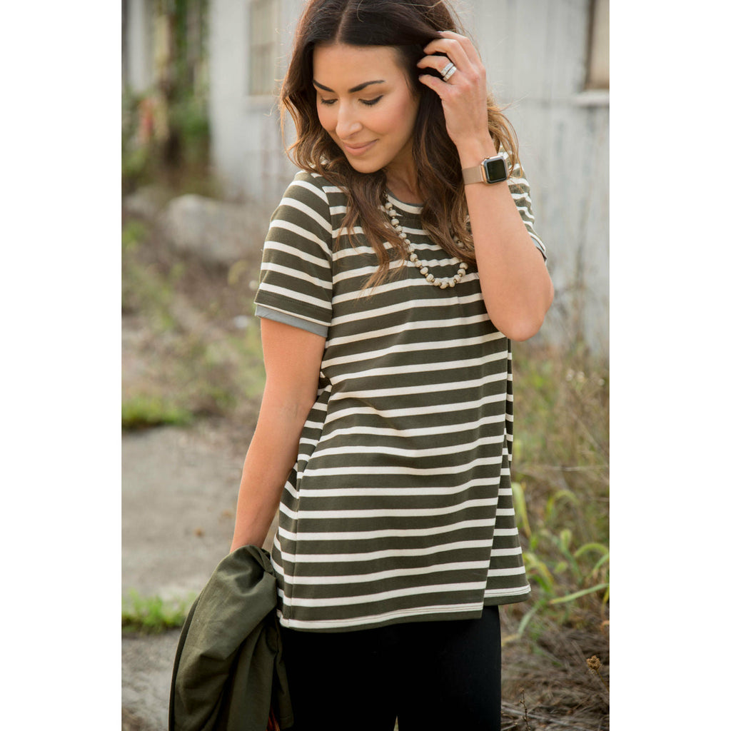 Lined Striped Short Sleeve Tee - Betsey's Boutique Shop