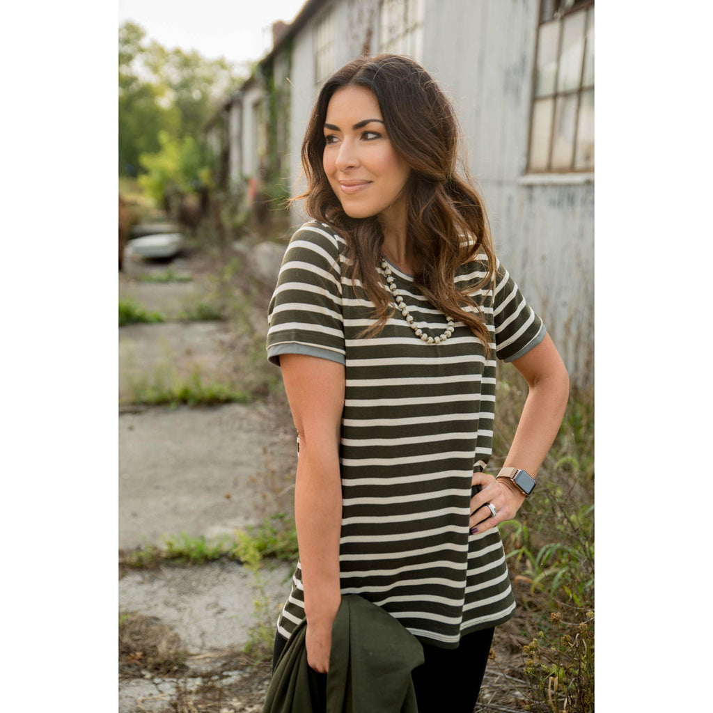 Lined Striped Short Sleeve Tee - Betsey's Boutique Shop