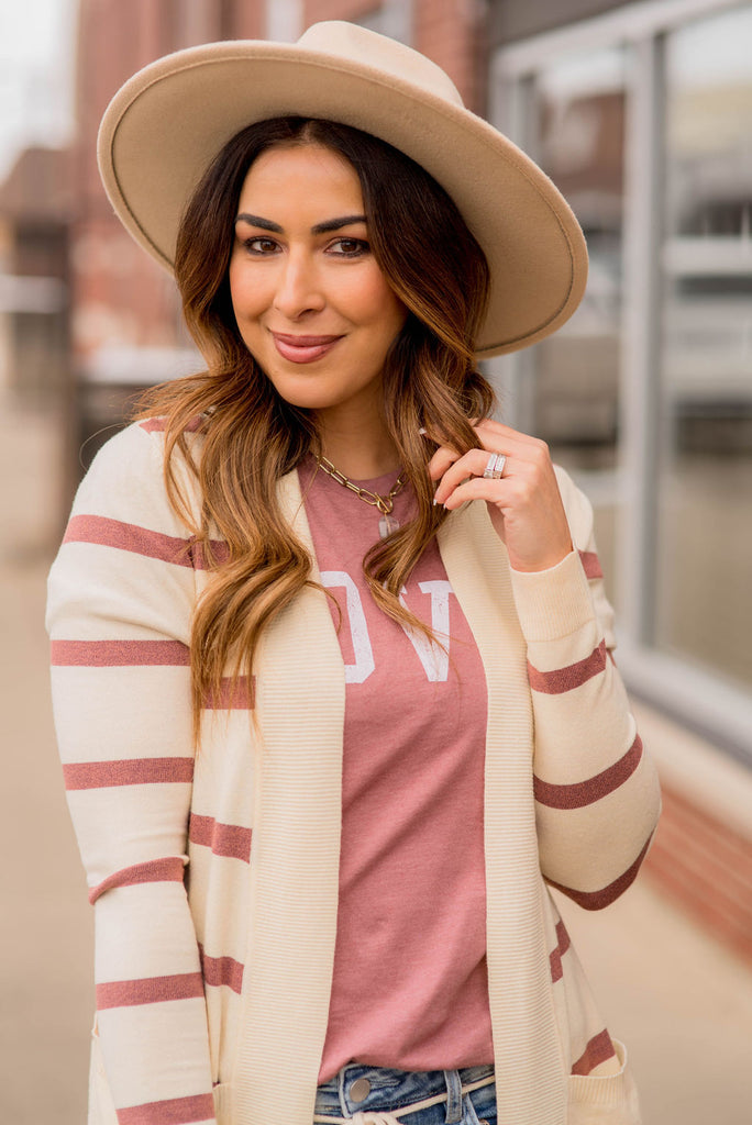 Striped Butter Soft Tunic Cardigan -Cream - Betsey's Boutique Shop