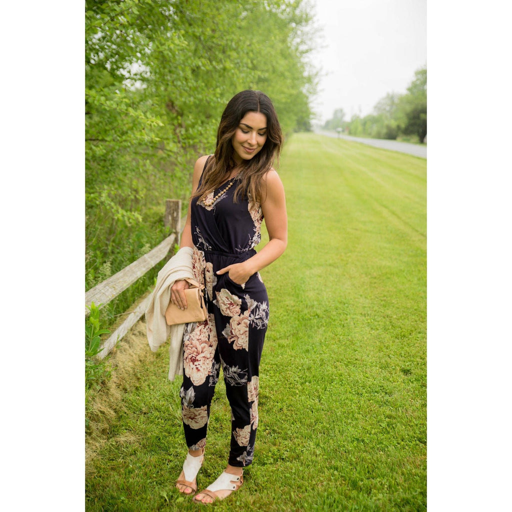 Floral V Neck Jumpsuit - Betsey's Boutique Shop