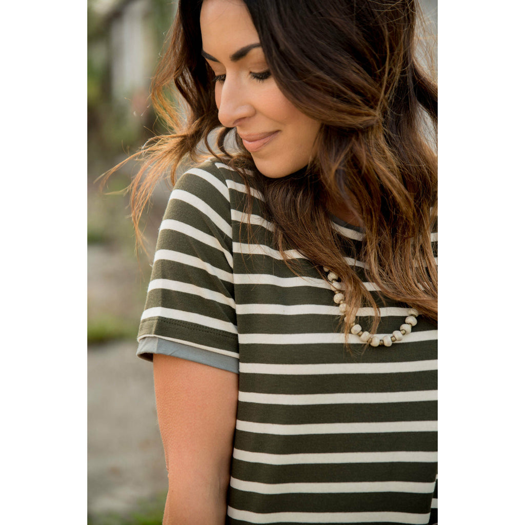 Lined Striped Short Sleeve Tee - Betsey's Boutique Shop