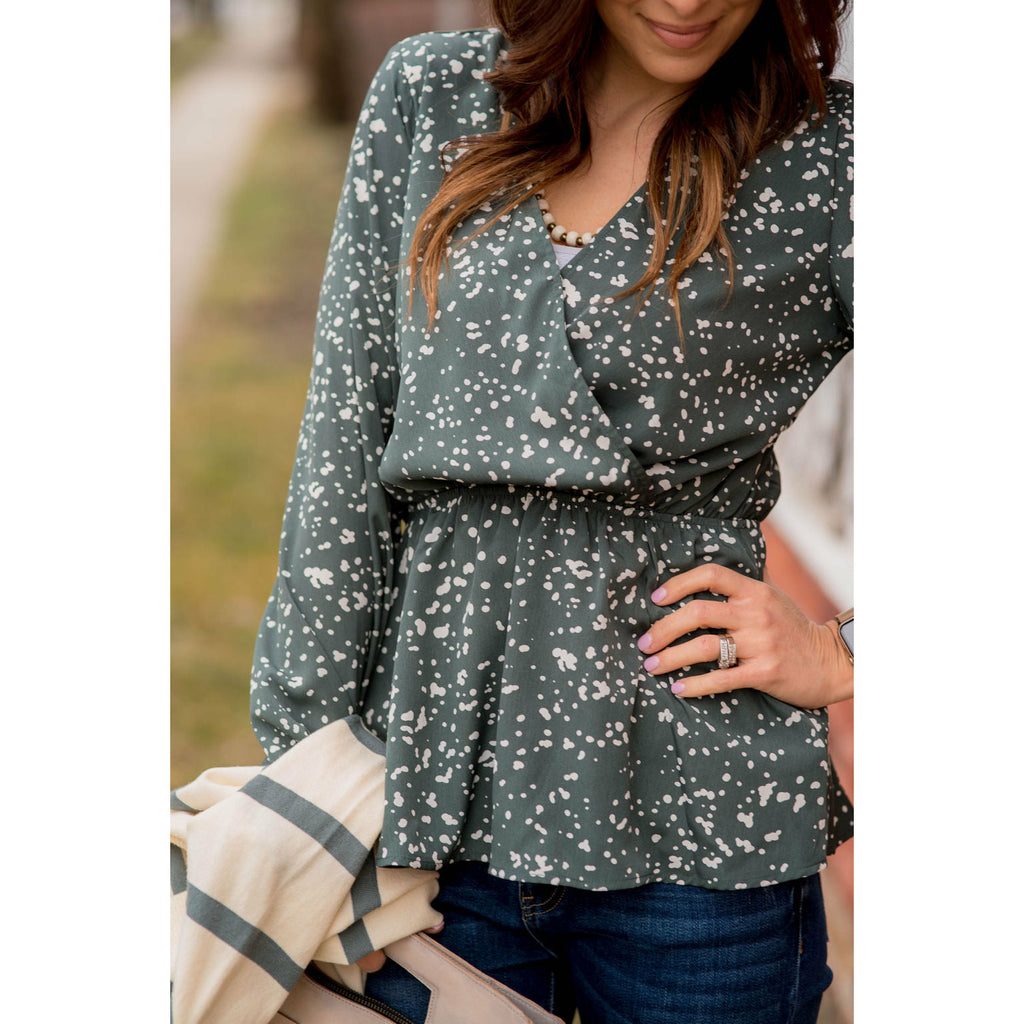 Spotted Wrap Peplum Blouse - Betsey's Boutique Shop