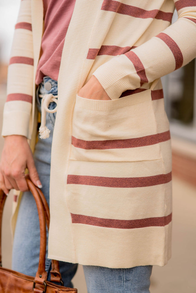 Striped Butter Soft Tunic Cardigan -Cream - Betsey's Boutique Shop