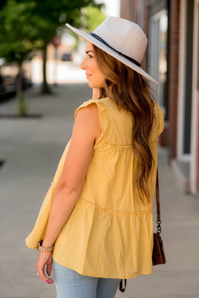 Swiss Dot Ruffle Accent Tank - Betsey's Boutique Shop