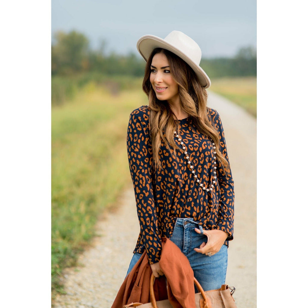 Cheetah Long Sleeve Top - Betsey's Boutique Shop - Shirts & Tops