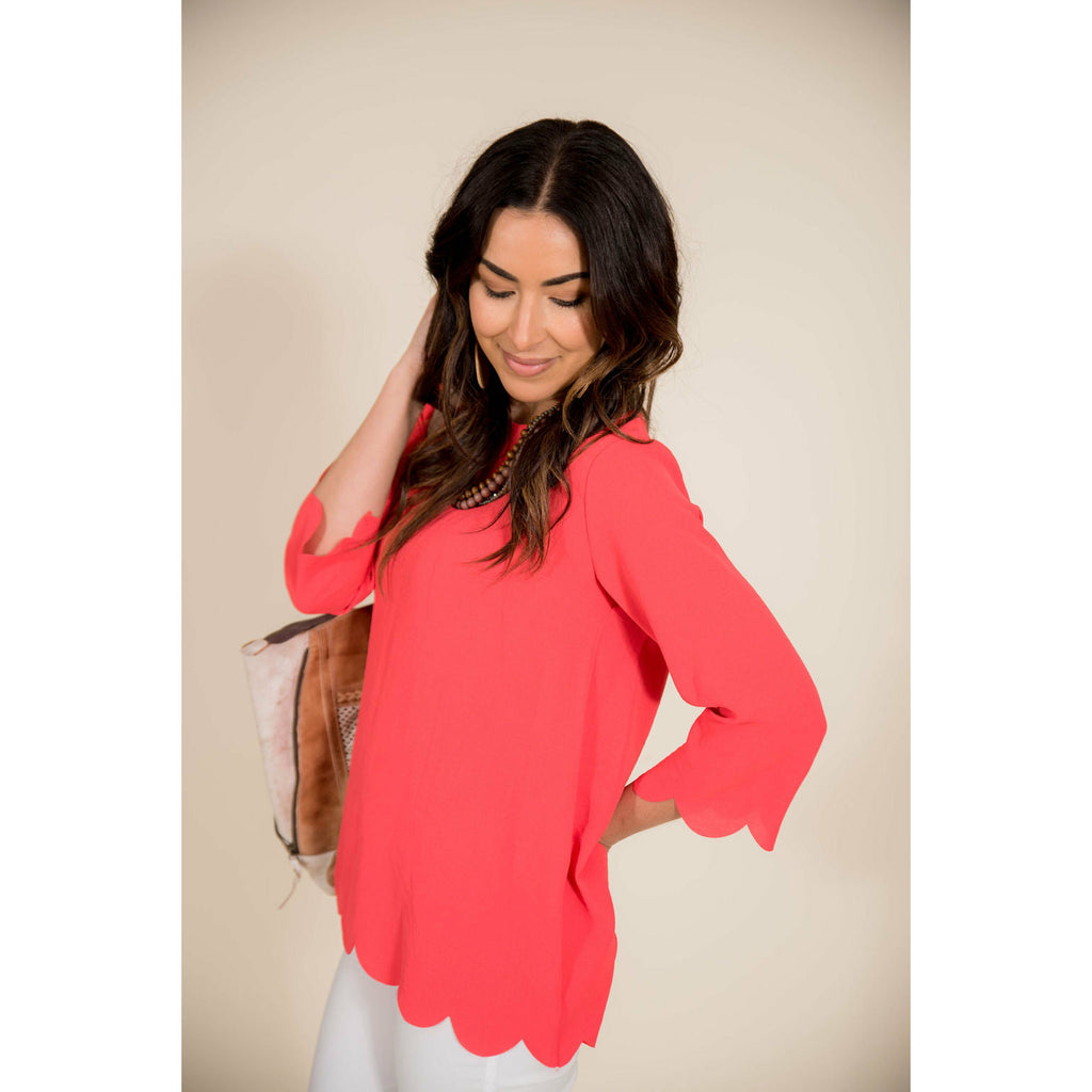 Scalloped Back Detail 3/4 Sleeve Blouse - Betsey's Boutique Shop - Shirts & Tops