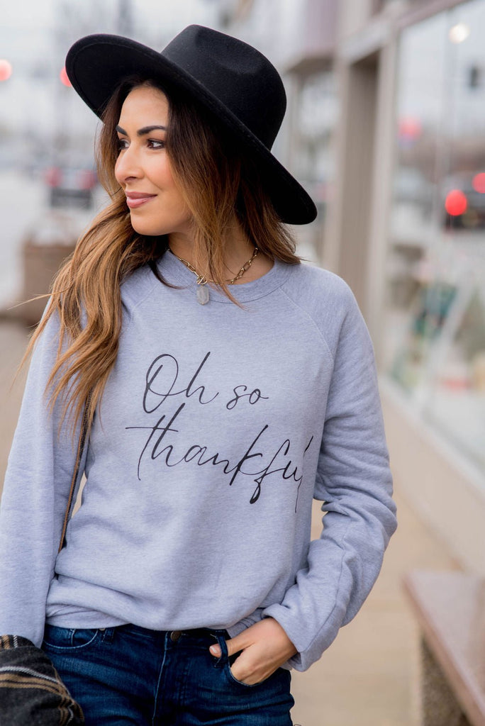 Oh So Thankful Graphic Crewneck - Betsey's Boutique Shop -