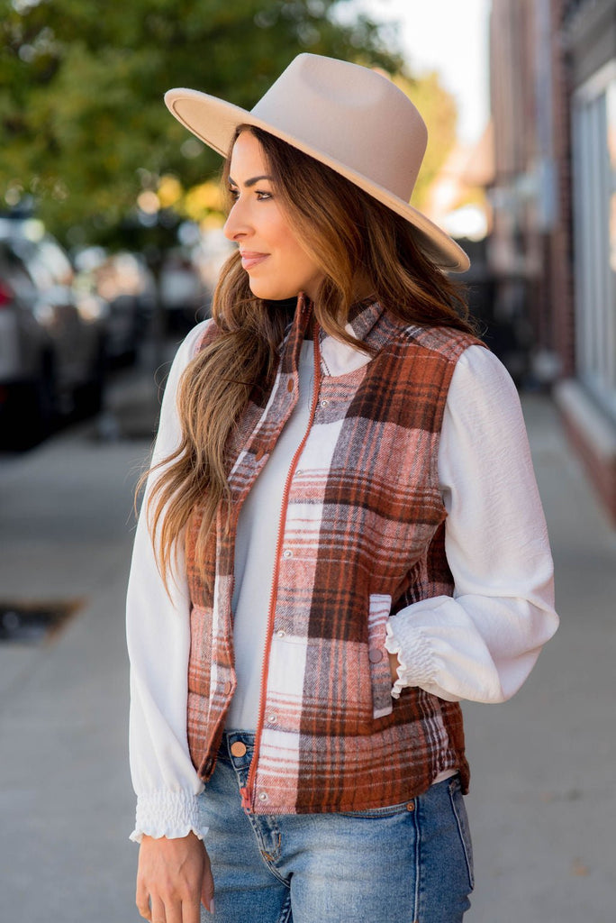 DUPLICATE Shades Of Fall Plaid Vest - Betsey's Boutique Shop