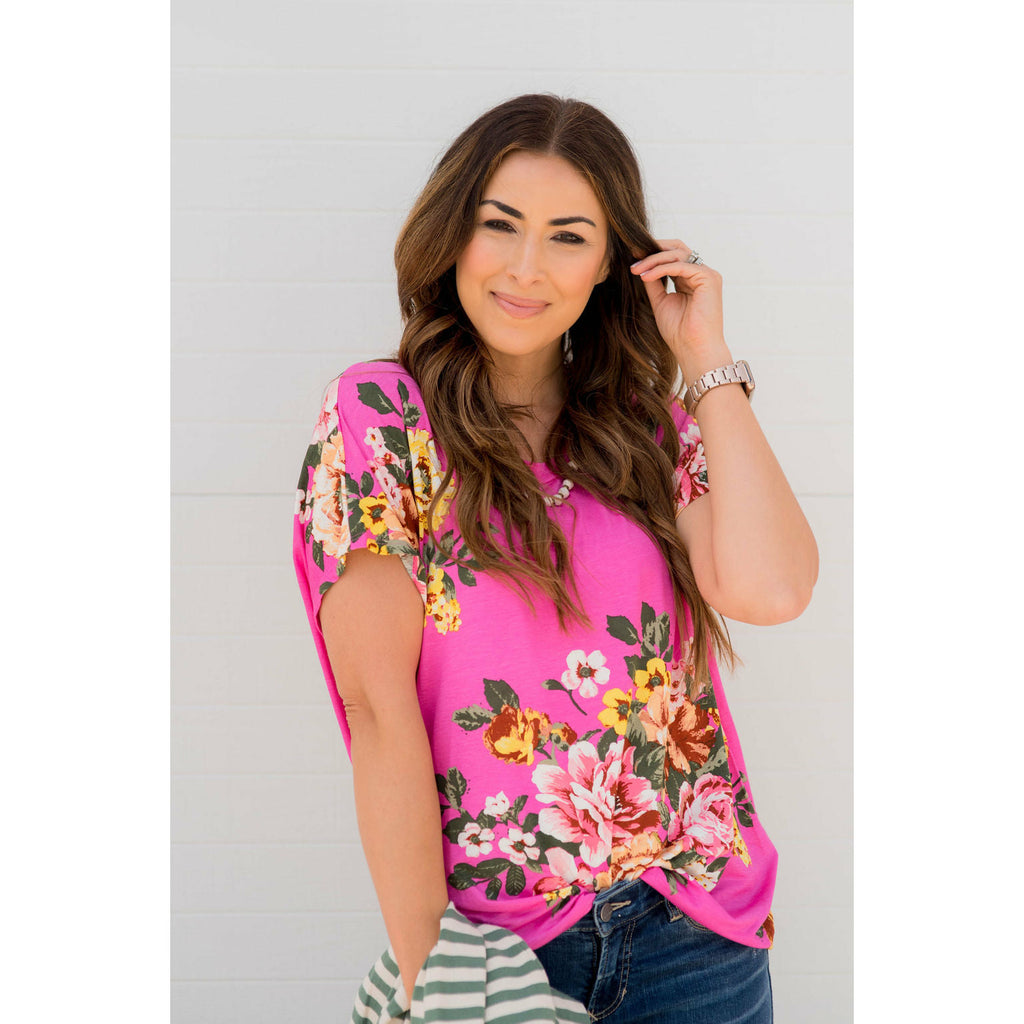 Hot Pink Floral Patterned Tee - Betsey's Boutique Shop