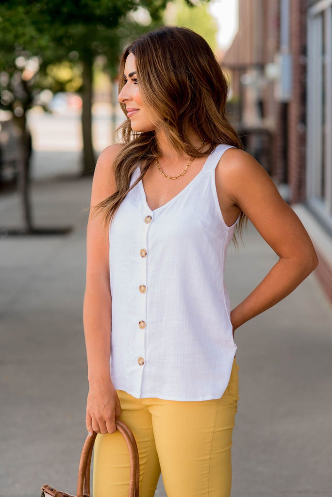 Button Accented V Tank - Betsey's Boutique Shop -