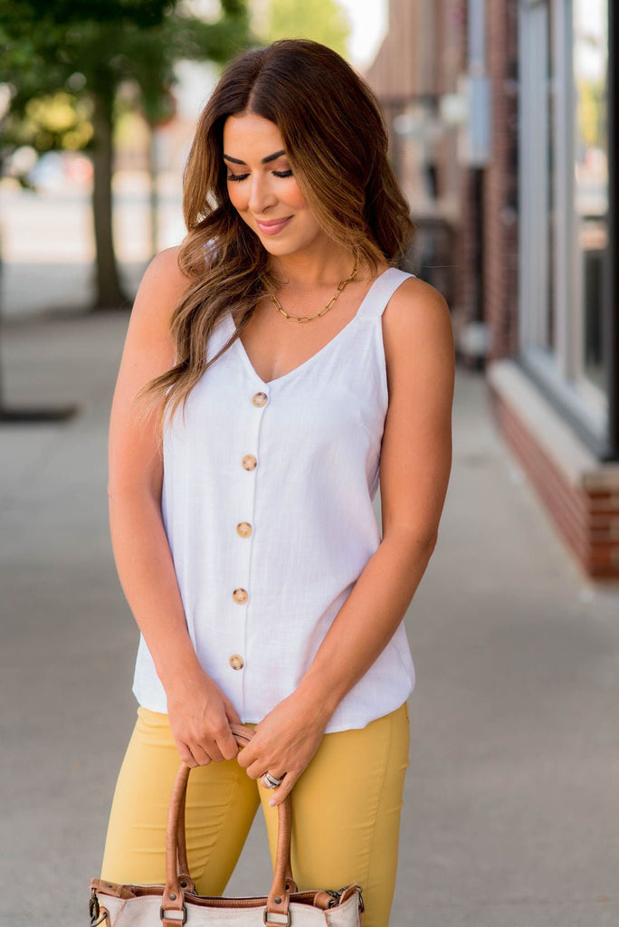 Button Accented V Tank - Betsey's Boutique Shop -