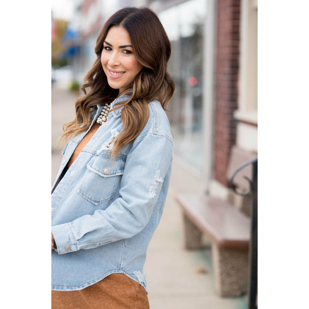 Distressed Denim Jacket - Betsey's Boutique Shop