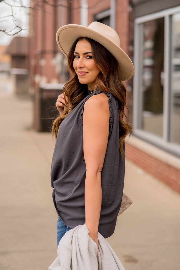 Solid Ruffle Trim Basic Tank - Betsey's Boutique Shop