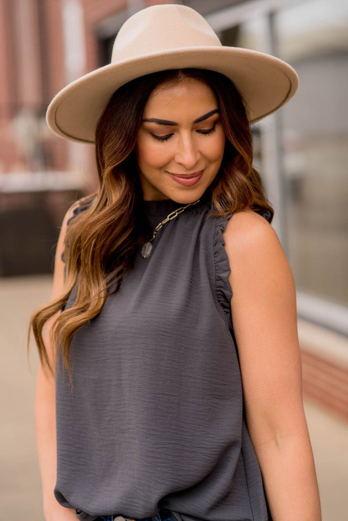 Solid Ruffle Trim Basic Tank - Betsey's Boutique Shop