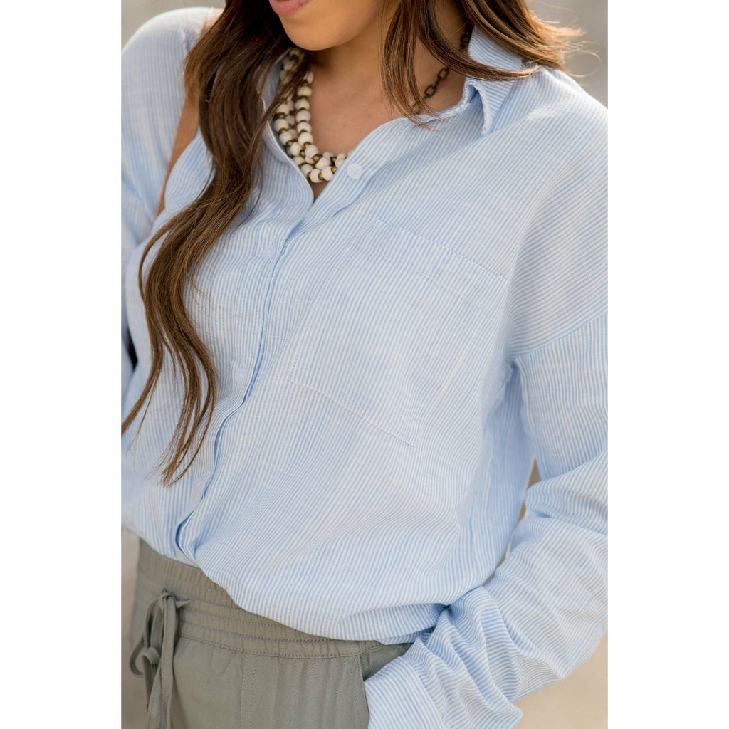 Stripe Button Up Blouse - Betsey's Boutique Shop