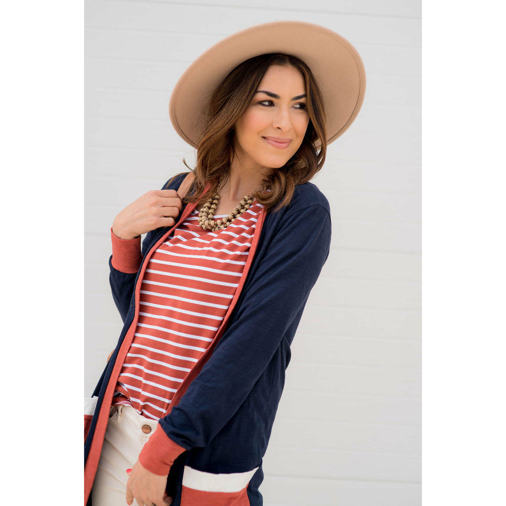 Trimmed Pocket Tunic Cardigan - Betsey's Boutique Shop