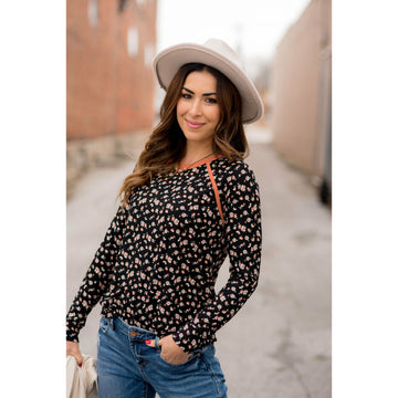 Color Lined Floral Long Sleeve Tee - Betsey's Boutique Shop