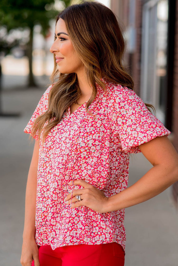 Sassy Floral Puffed Sleeve Blouse - Betsey's Boutique Shop -