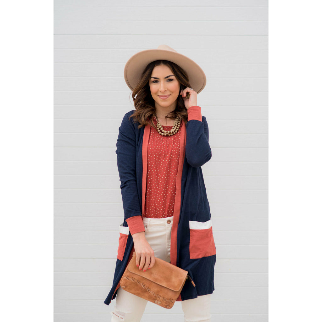 Trimmed Pocket Tunic Cardigan - Betsey's Boutique Shop