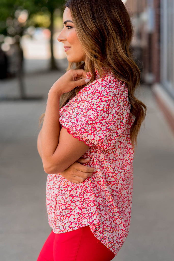 Sassy Floral Puffed Sleeve Blouse - Betsey's Boutique Shop -