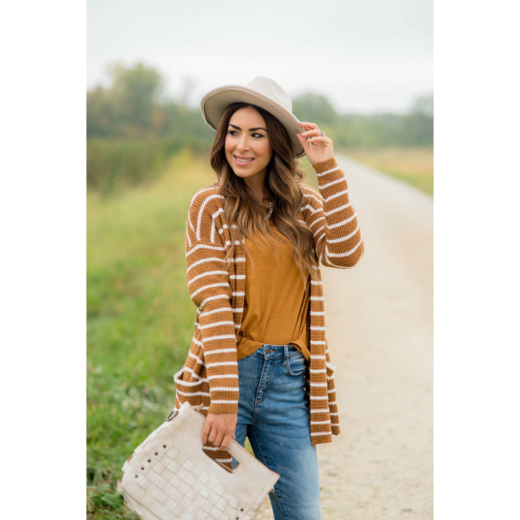 Thin Striped Knit Tunic Cardigan - Betsey's Boutique Shop