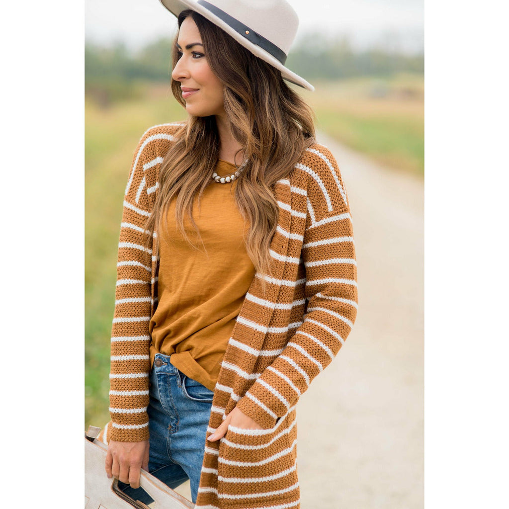 Thin Striped Knit Tunic Cardigan - Betsey's Boutique Shop