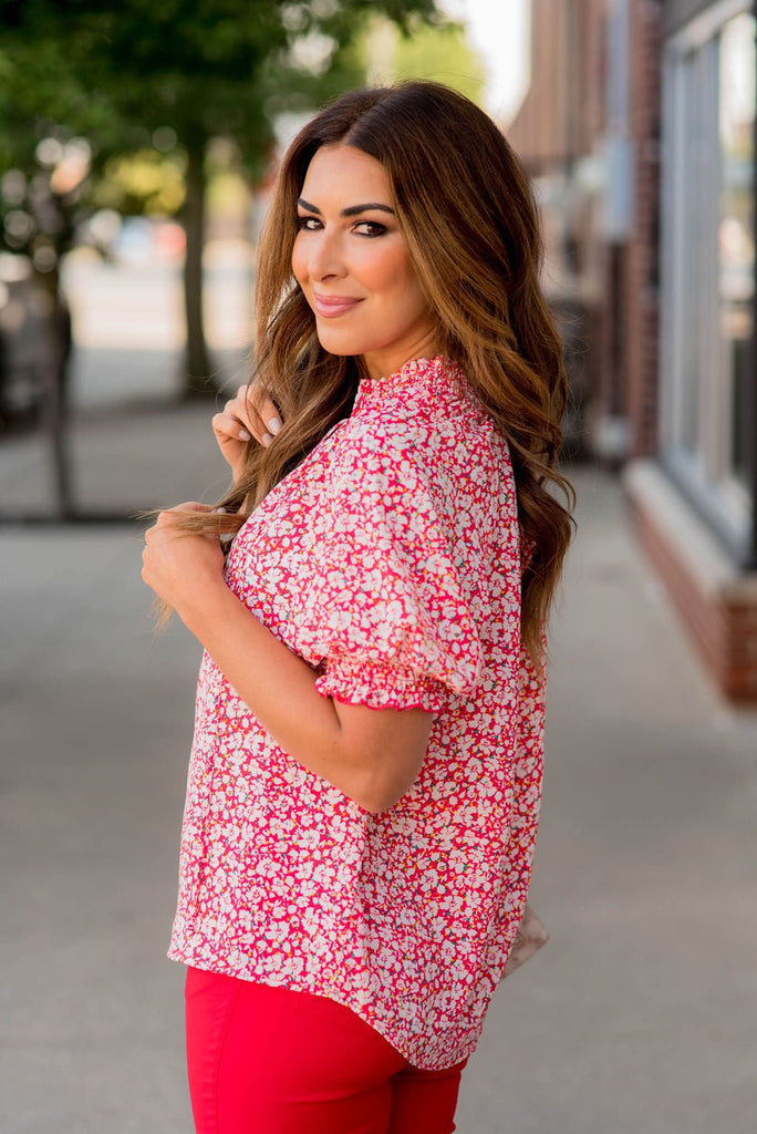 Sassy Floral Puffed Sleeve Blouse - Betsey's Boutique Shop -