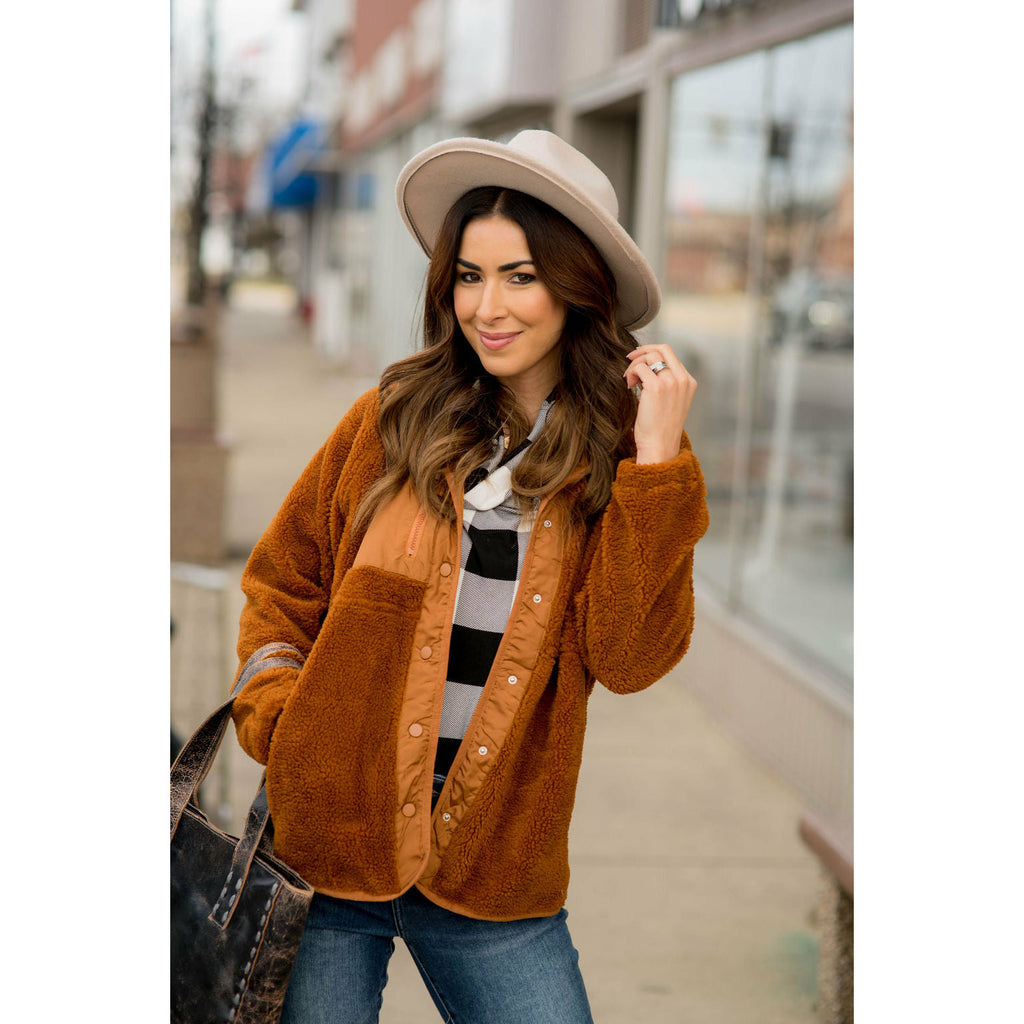 Thick and Fuzzy Button Up Jacket - Betsey's Boutique Shop