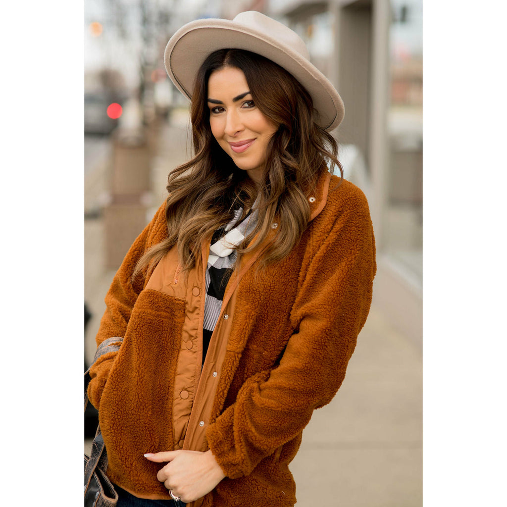 Thick and Fuzzy Button Up Jacket - Betsey's Boutique Shop