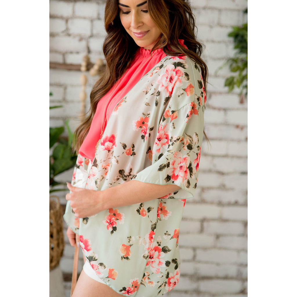 Sage Floral Kimono - Betsey's Boutique Shop