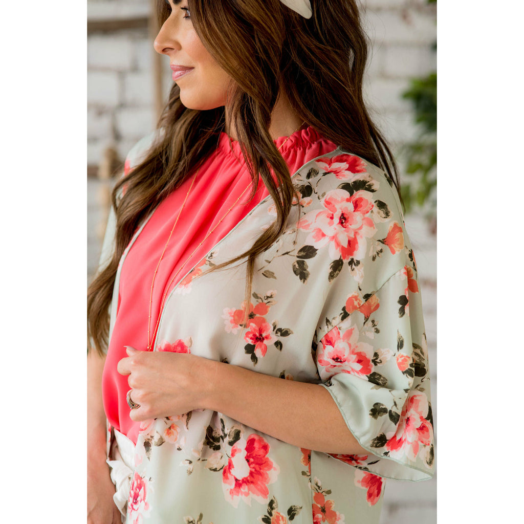 Sage Floral Kimono - Betsey's Boutique Shop