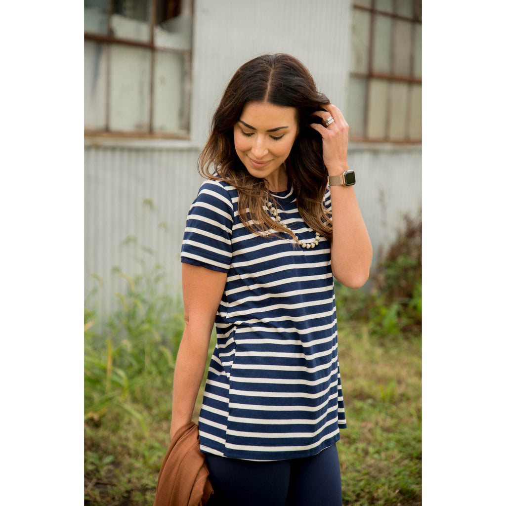 Lined Striped Short Sleeve Tee - Betsey's Boutique Shop