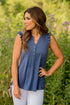 Button Accented Ruffle Tank