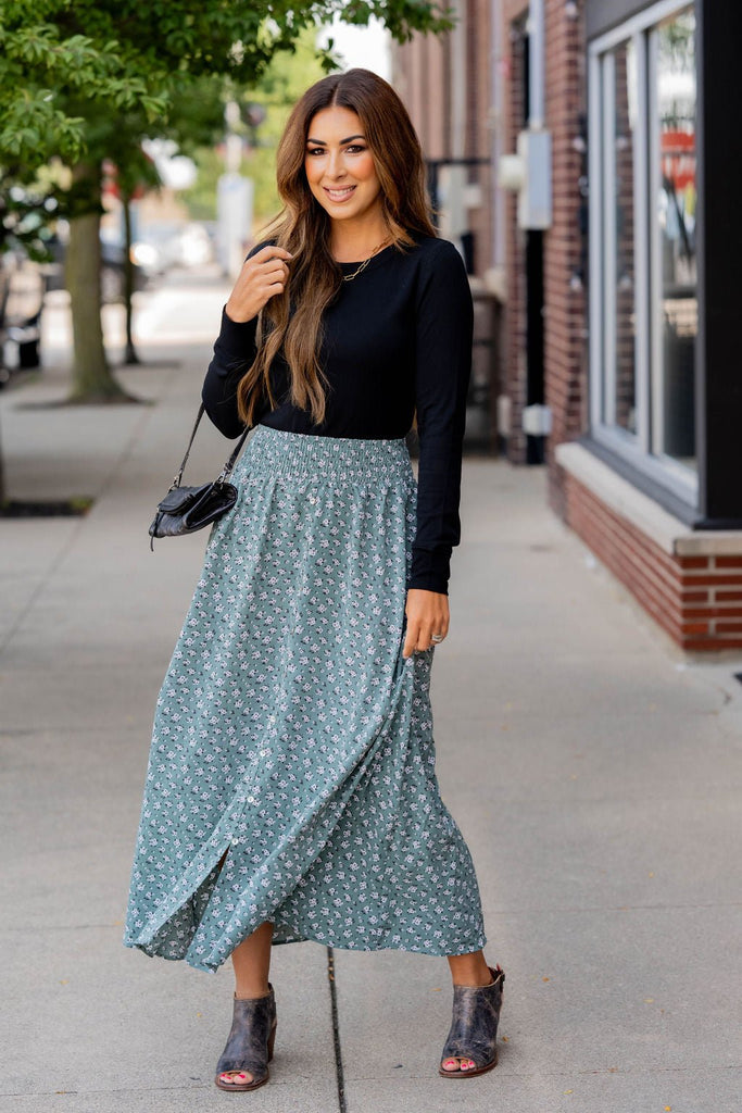 Bouquets Button Accent Maxi Skirt - Betsey's Boutique Shop -