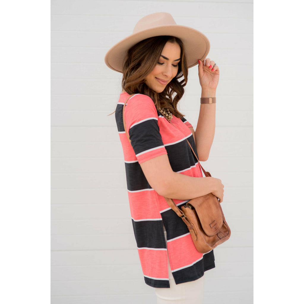 Coral Striped Tee - Betsey's Boutique Shop