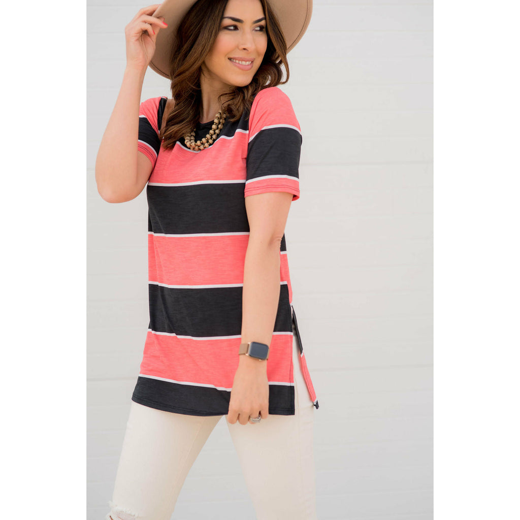 Coral Striped Tee - Betsey's Boutique Shop