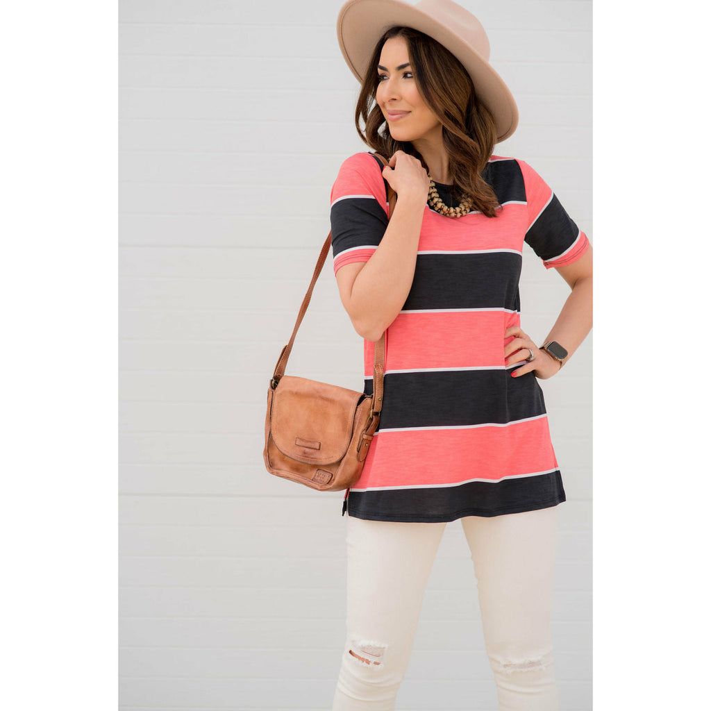 Coral Striped Tee - Betsey's Boutique Shop